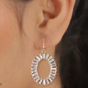 White Topaz Hoop Earrings in Goldtone and ION Plated Yellow Gold Stainless Steel